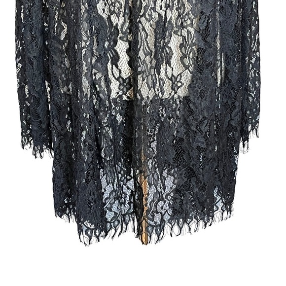Kimchi Blue Floral Lace Long Sleeve Mini Dress. Fringe Hem. Black Size S #971 - Picture 8 of 9